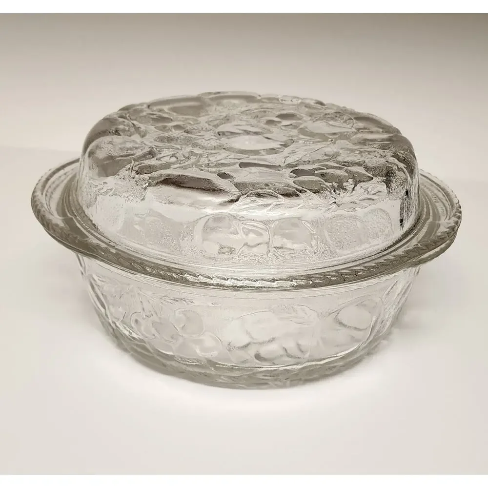 Libbey Orchard Fruit Clear Glass 3Qt Round Casserole Baking Dish & Pie Plate Lid